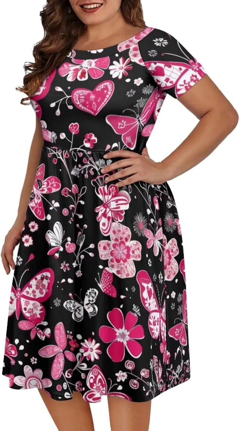 Womens Plus Size Dresses Casual Wide Collar Dress Crewneck Fall Dresses XS-4XL