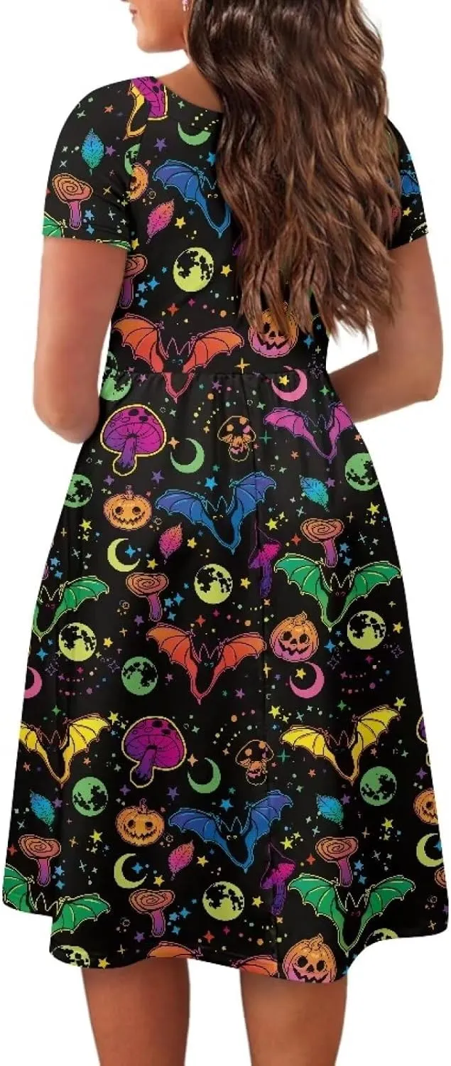Womens Plus Size Dresses Casual Wide Collar Dress Crewneck Fall Dresses XS-4XL