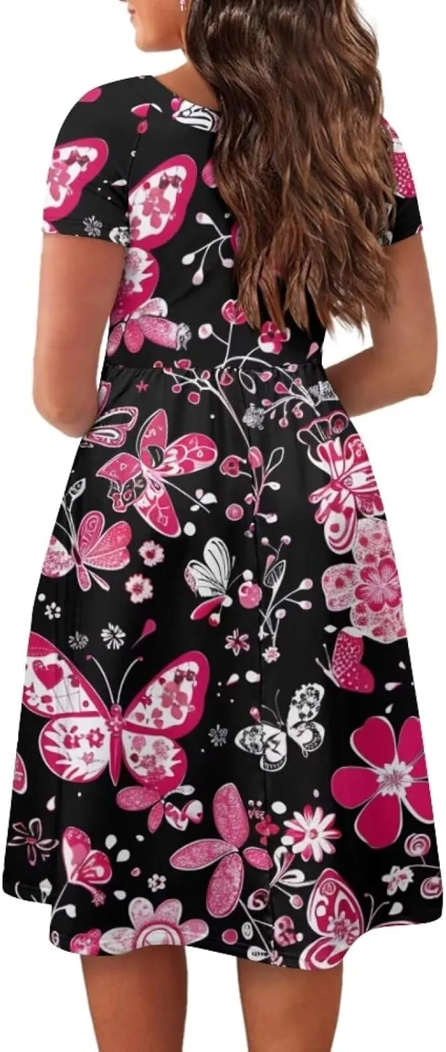 Womens Plus Size Dresses Casual Wide Collar Dress Crewneck Fall Dresses XS-4XL