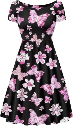 Womens Plus Size Dresses Casual Wide Collar Dress Crewneck Fall Dresses XS-4XL