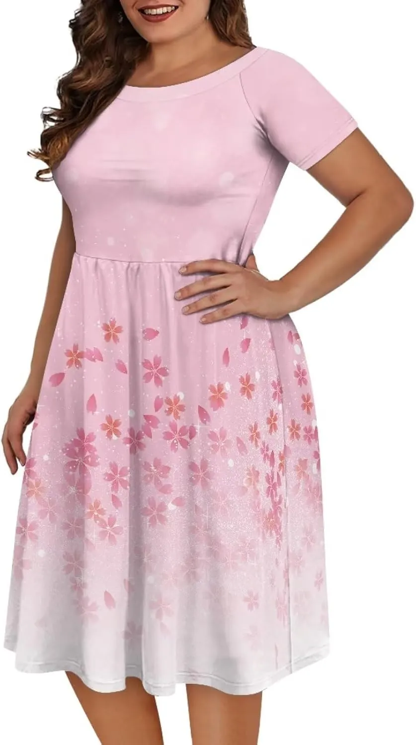 Womens Plus Size Dresses Casual Wide Collar Dress Crewneck Fall Dresses XS-4XL