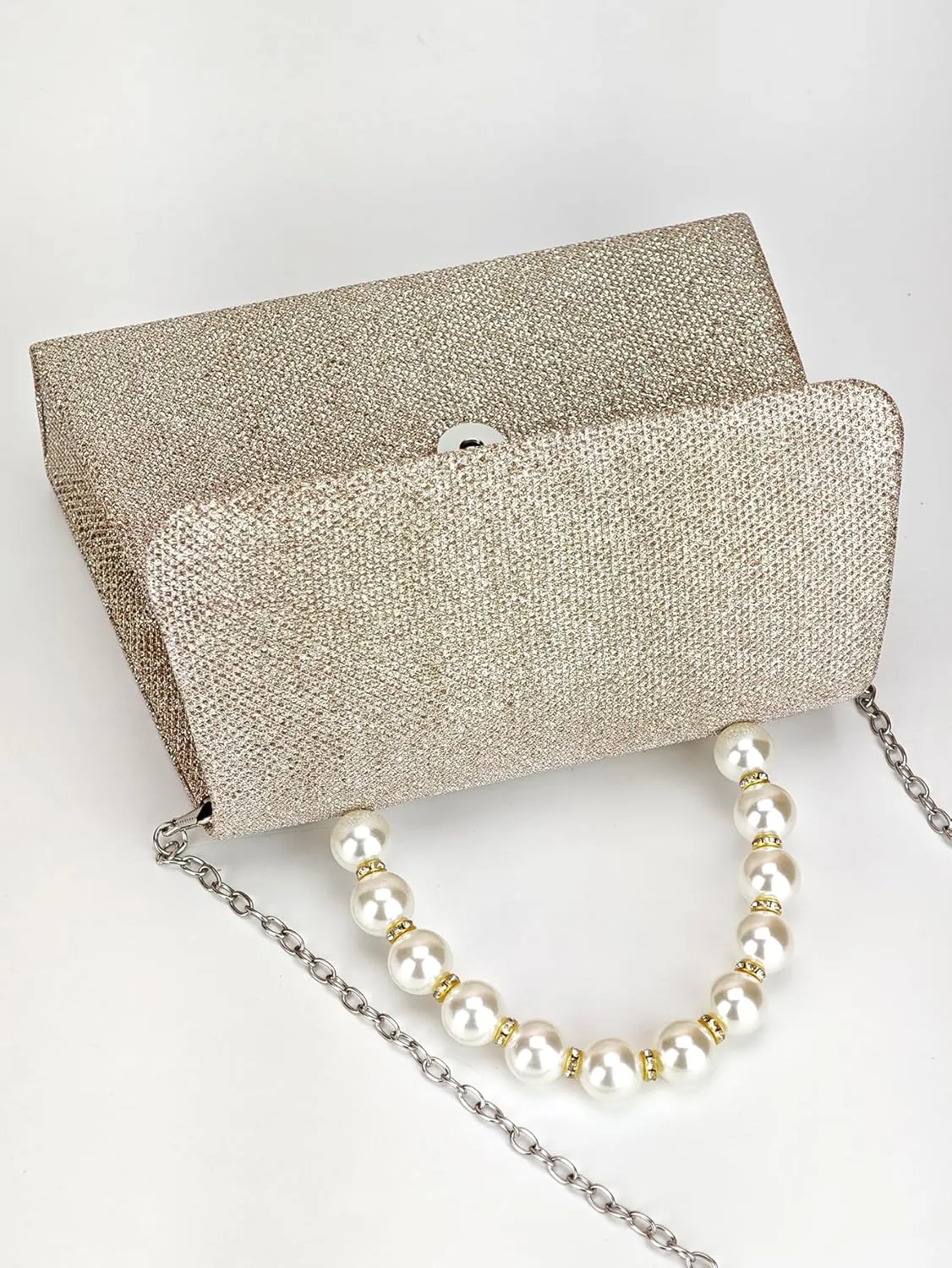 Women's Rhinestone Evening Bag Glitter Clutch Purses Crystal Pearl Party Handbags with Chain
