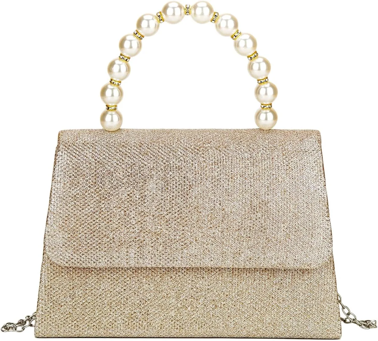 Women's Rhinestone Evening Bag Glitter Clutch Purses Crystal Pearl Party Handbags with Chain