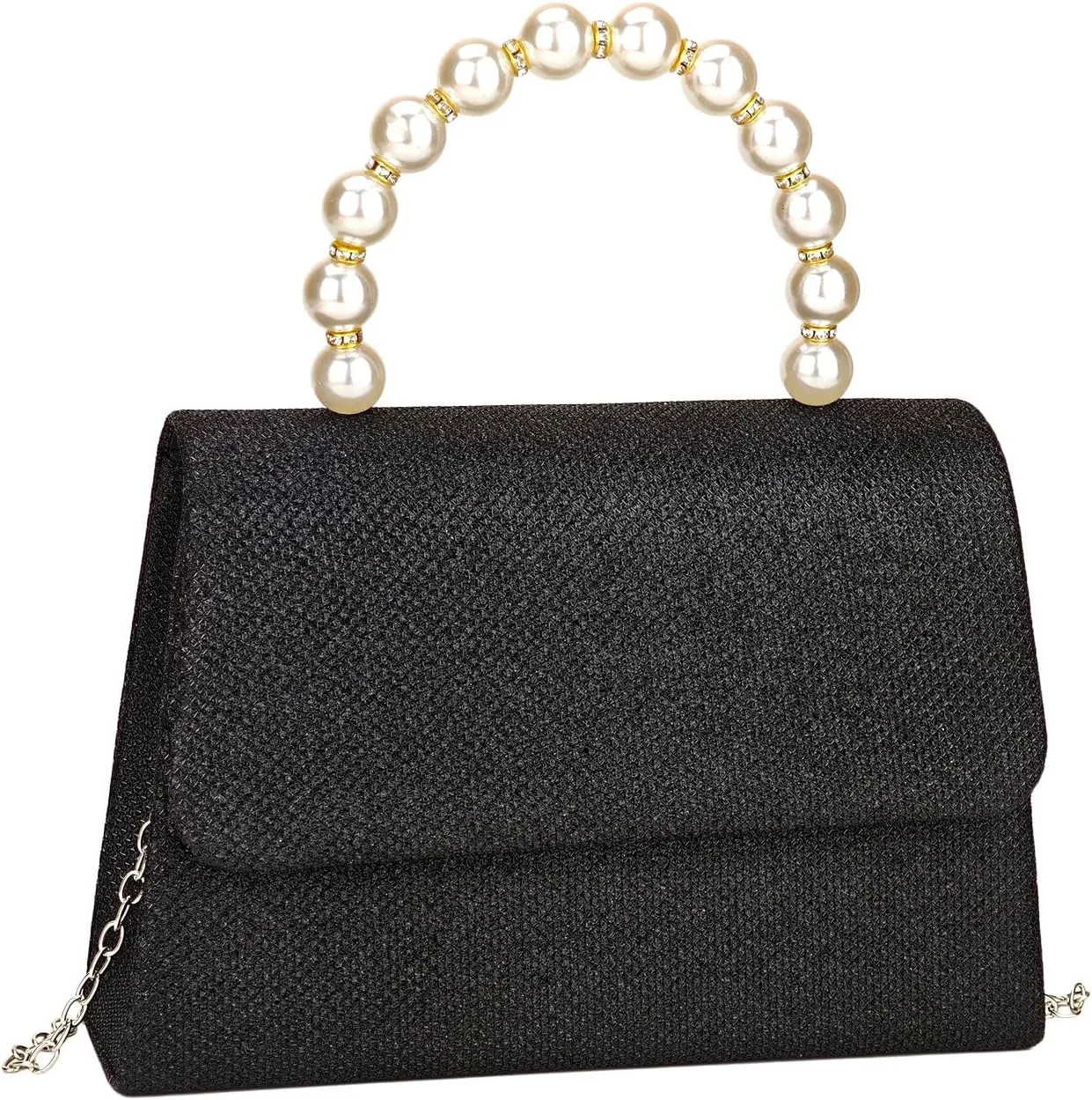 Women's Rhinestone Evening Bag Glitter Clutch Purses Crystal Pearl Party Handbags with Chain