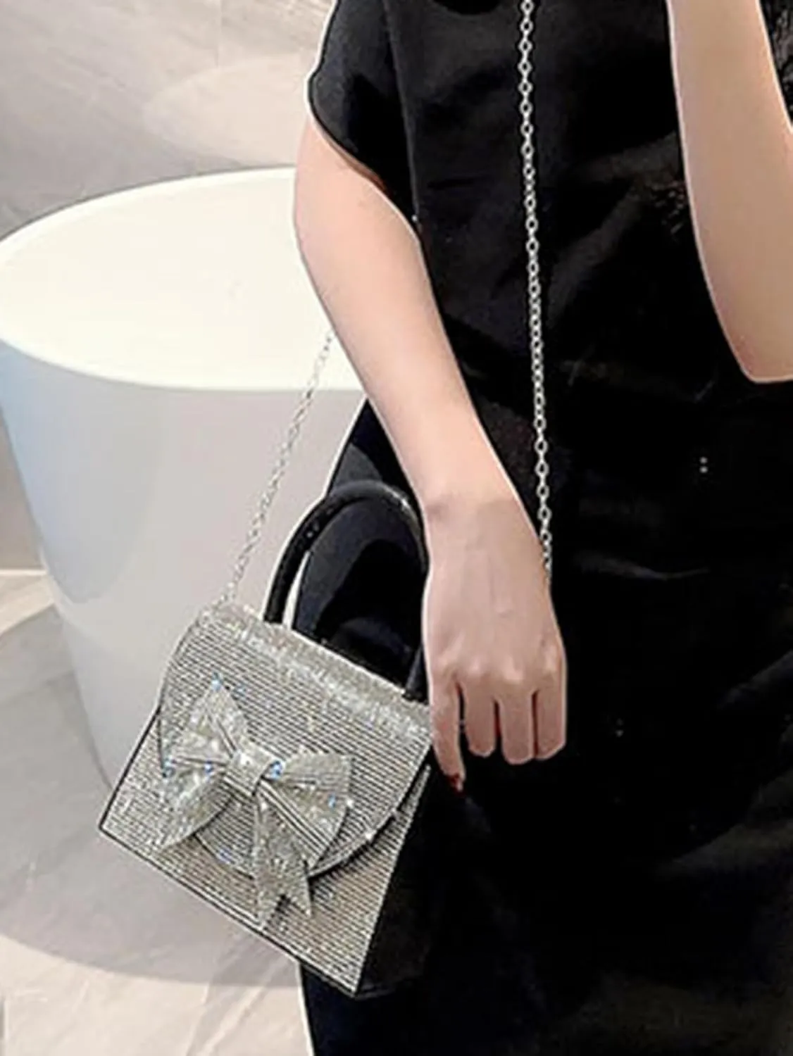 Women's Rhinestone Evening Bag Glitter Clutch Purses Crystal Pearl Party Handbags with Chain