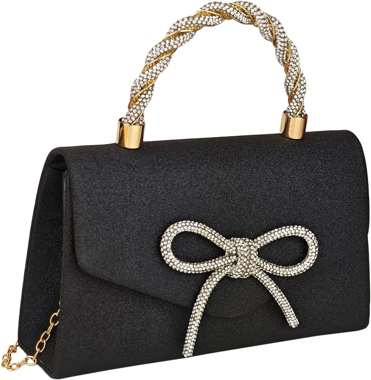 Women's Rhinestone Evening Bag Glitter Clutch Purses Crystal Pearl Party Handbags with Chain