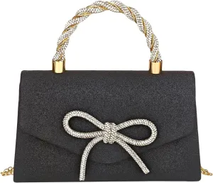 Women's Rhinestone Evening Bag Glitter Clutch Purses Crystal Pearl Party Handbags with Chain