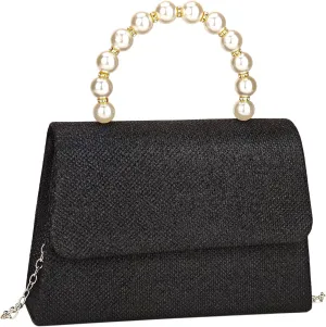 Women's Rhinestone Evening Bag Glitter Clutch Purses Crystal Pearl Party Handbags with Chain