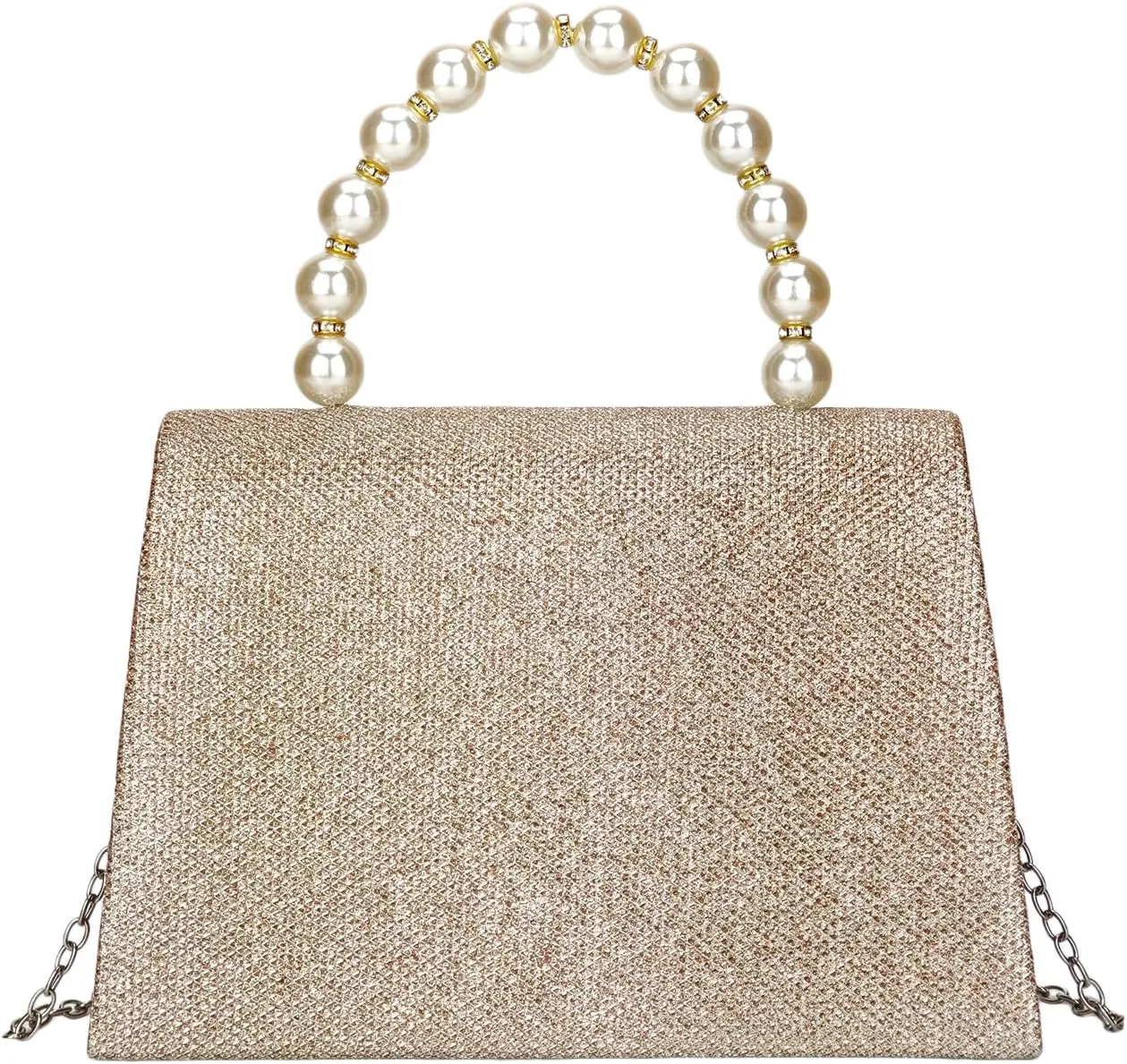 Women's Rhinestone Evening Bag Glitter Clutch Purses Crystal Pearl Party Handbags with Chain