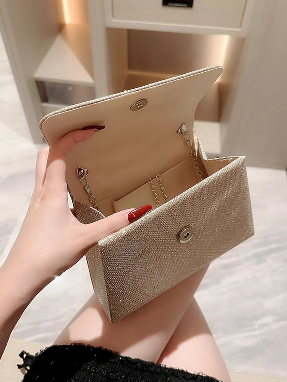 Women's Rhinestone Evening Bag Glitter Clutch Purses Crystal Pearl Party Handbags with Chain
