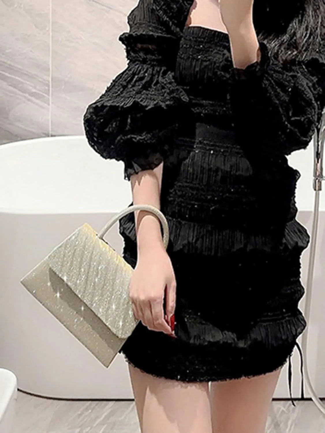 Women's Rhinestone Evening Bag Glitter Clutch Purses Crystal Pearl Party Handbags with Chain