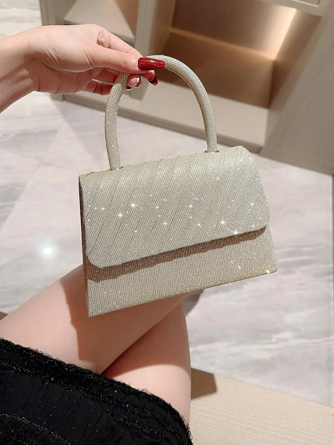 Women's Rhinestone Evening Bag Glitter Clutch Purses Crystal Pearl Party Handbags with Chain