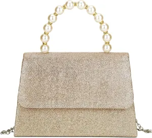 Women's Rhinestone Evening Bag Glitter Clutch Purses Crystal Pearl Party Handbags with Chain