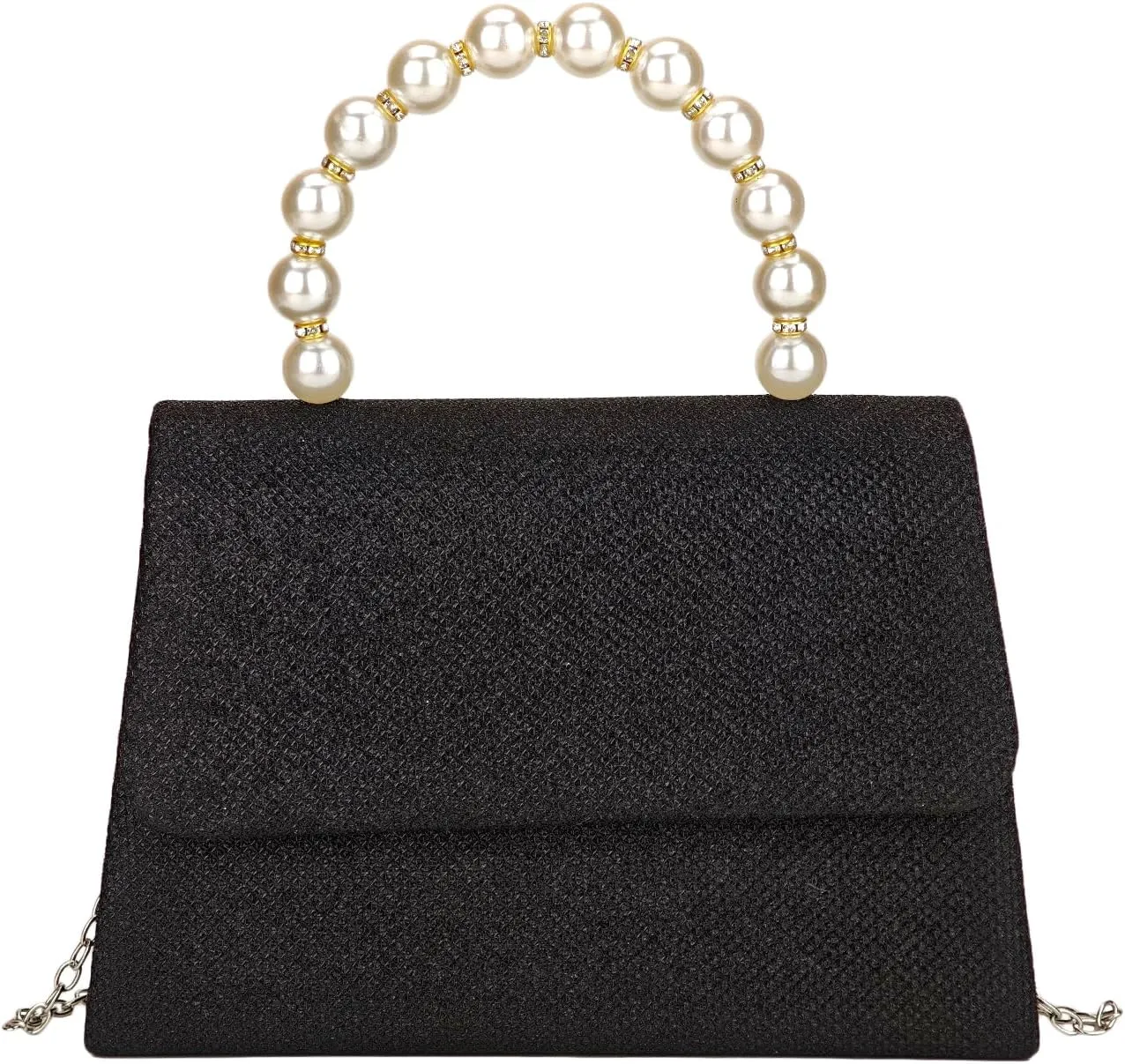 Women's Rhinestone Evening Bag Glitter Clutch Purses Crystal Pearl Party Handbags with Chain
