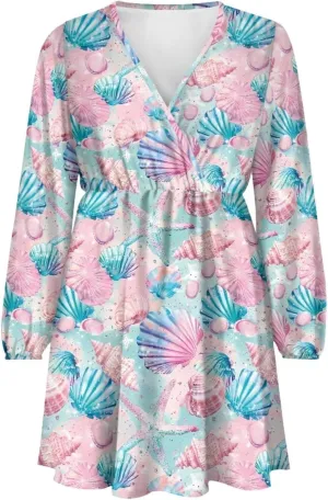 Womens Sexy Long Sleeve V Neck Dress Casual Mini Dress Skater Dresses