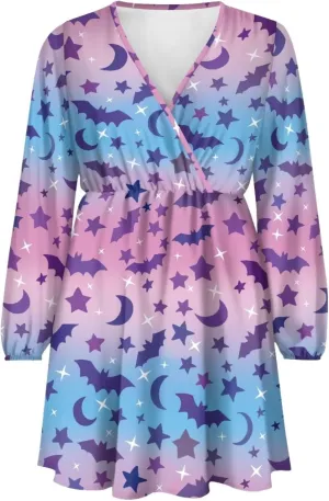 Womens Sexy Long Sleeve V Neck Dress Casual Mini Dress Skater Dresses