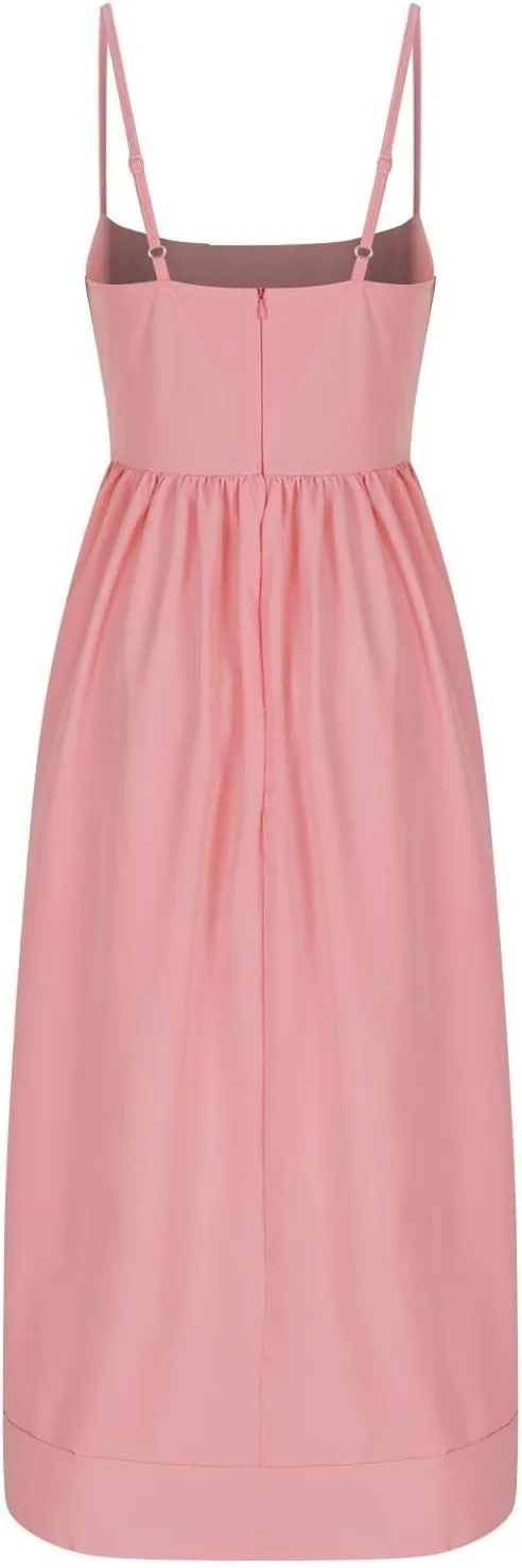Women's Sexy U-Neck Sundress with Gathered Skirt Sleeveless Casual Summer Dress Lightweight Spaghetti Strap Clothing