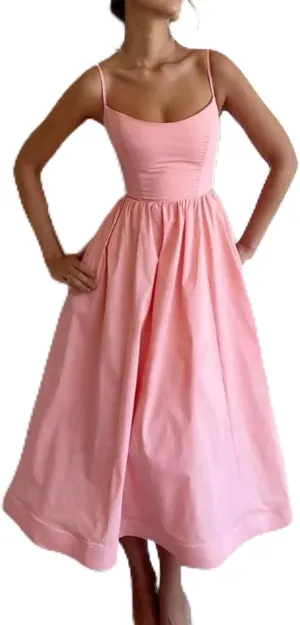 Women's Sexy U-Neck Sundress with Gathered Skirt Sleeveless Casual Summer Dress Lightweight Spaghetti Strap Clothing