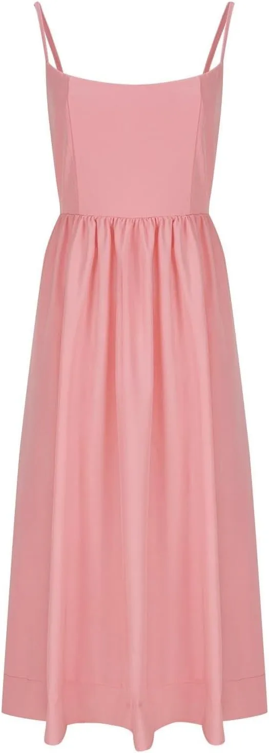 Women's Sexy U-Neck Sundress with Gathered Skirt Sleeveless Casual Summer Dress Lightweight Spaghetti Strap Clothing