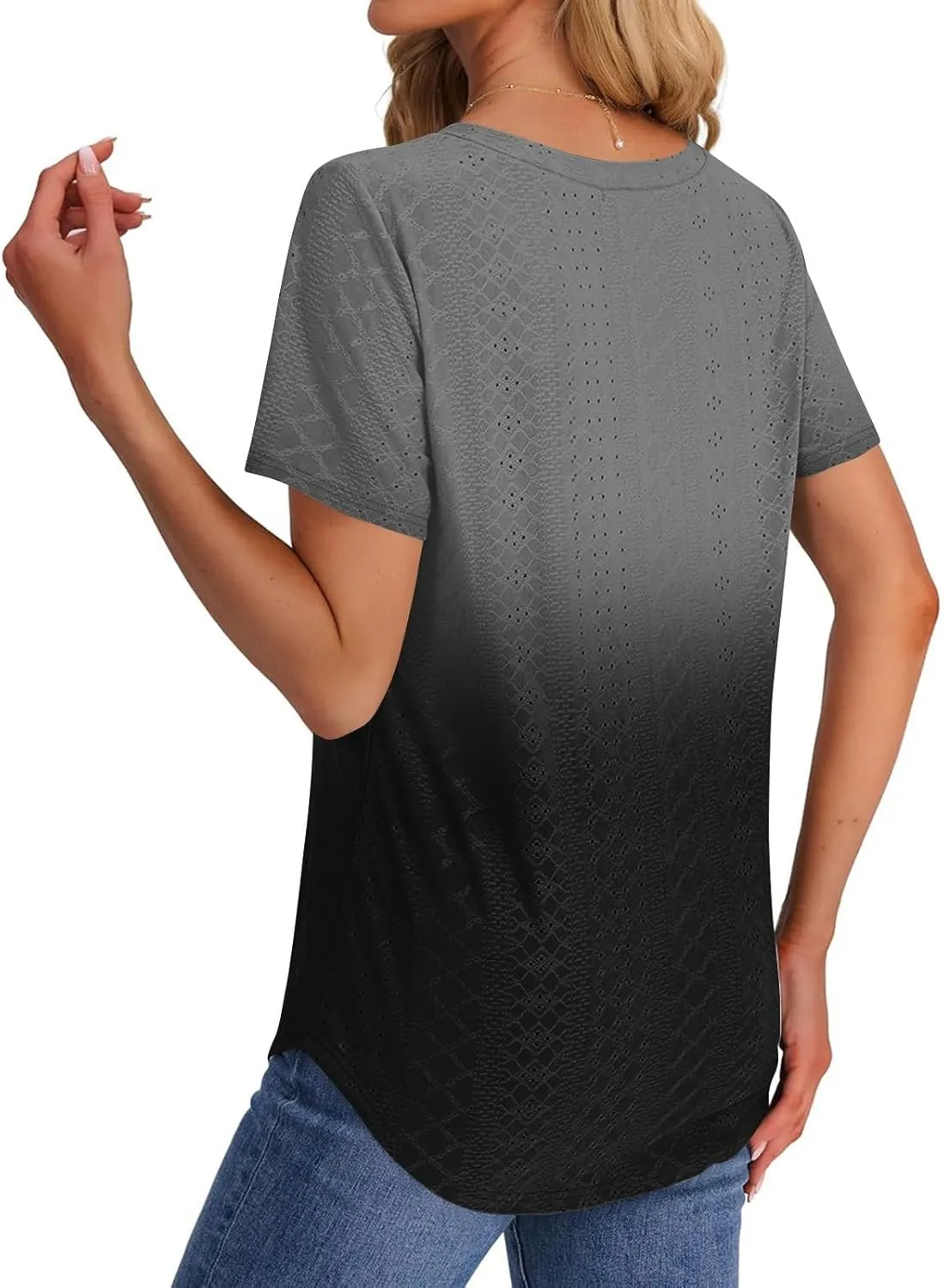 Womens Shirts V Neck Short Sleeve Casual Summer Tops Loose Fit Basic Tees with Curved Hem Trendy 2025