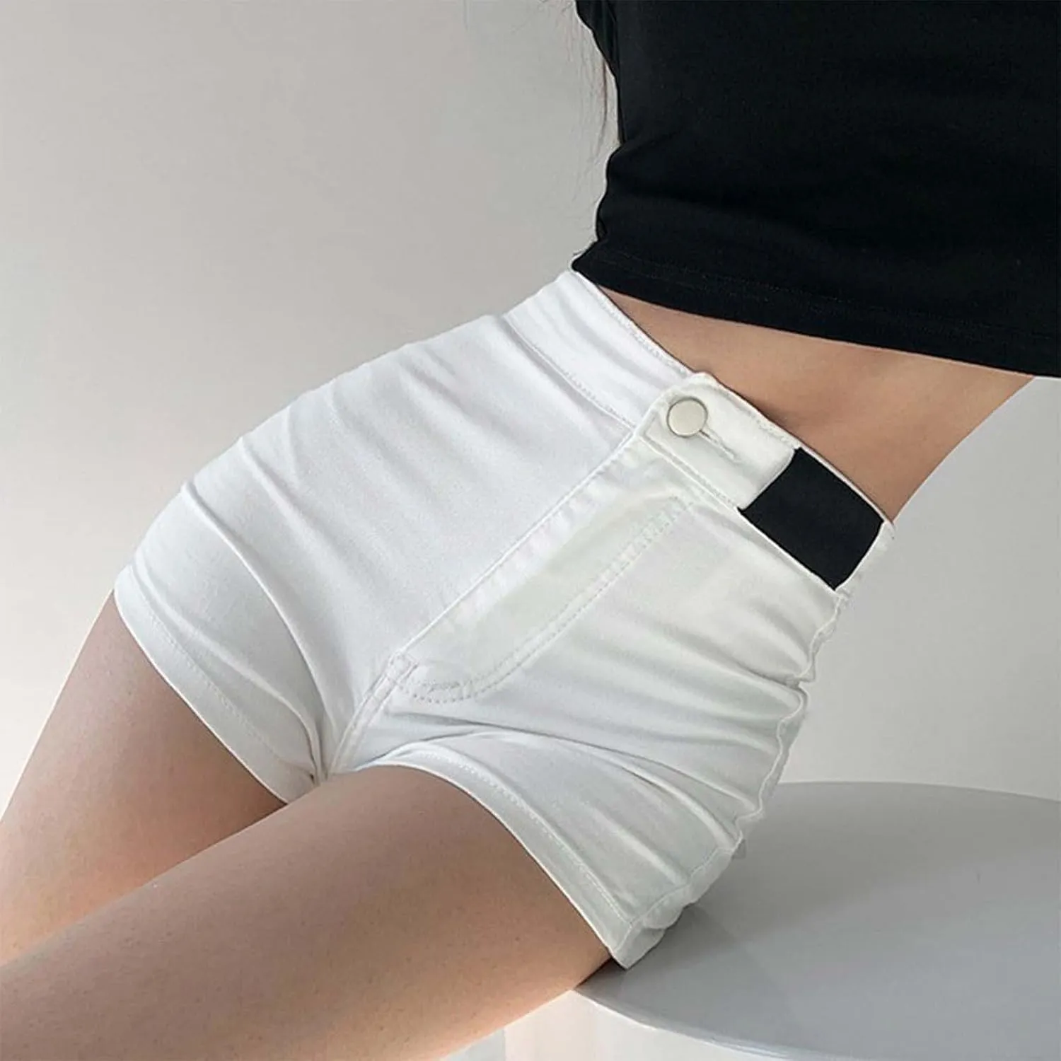 Women's Skinny Jean Shorts Summer High Waisted Stretchy Folded Hem Denim Shorts Lightweight Silm-Fit Sexy Hot Short