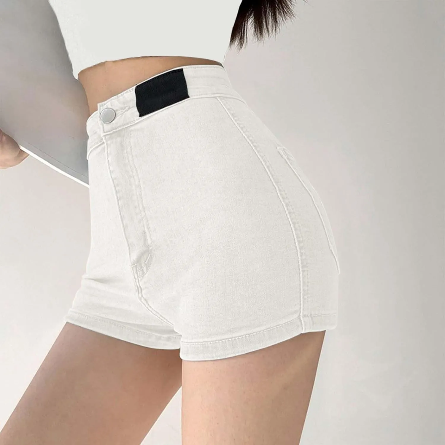 Women's Skinny Jean Shorts Summer High Waisted Stretchy Folded Hem Denim Shorts Lightweight Silm-Fit Sexy Hot Short