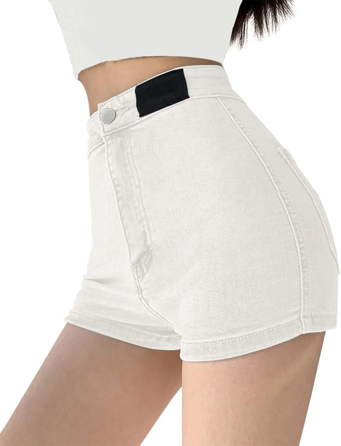 Women's Skinny Jean Shorts Summer High Waisted Stretchy Folded Hem Denim Shorts Lightweight Silm-Fit Sexy Hot Short
