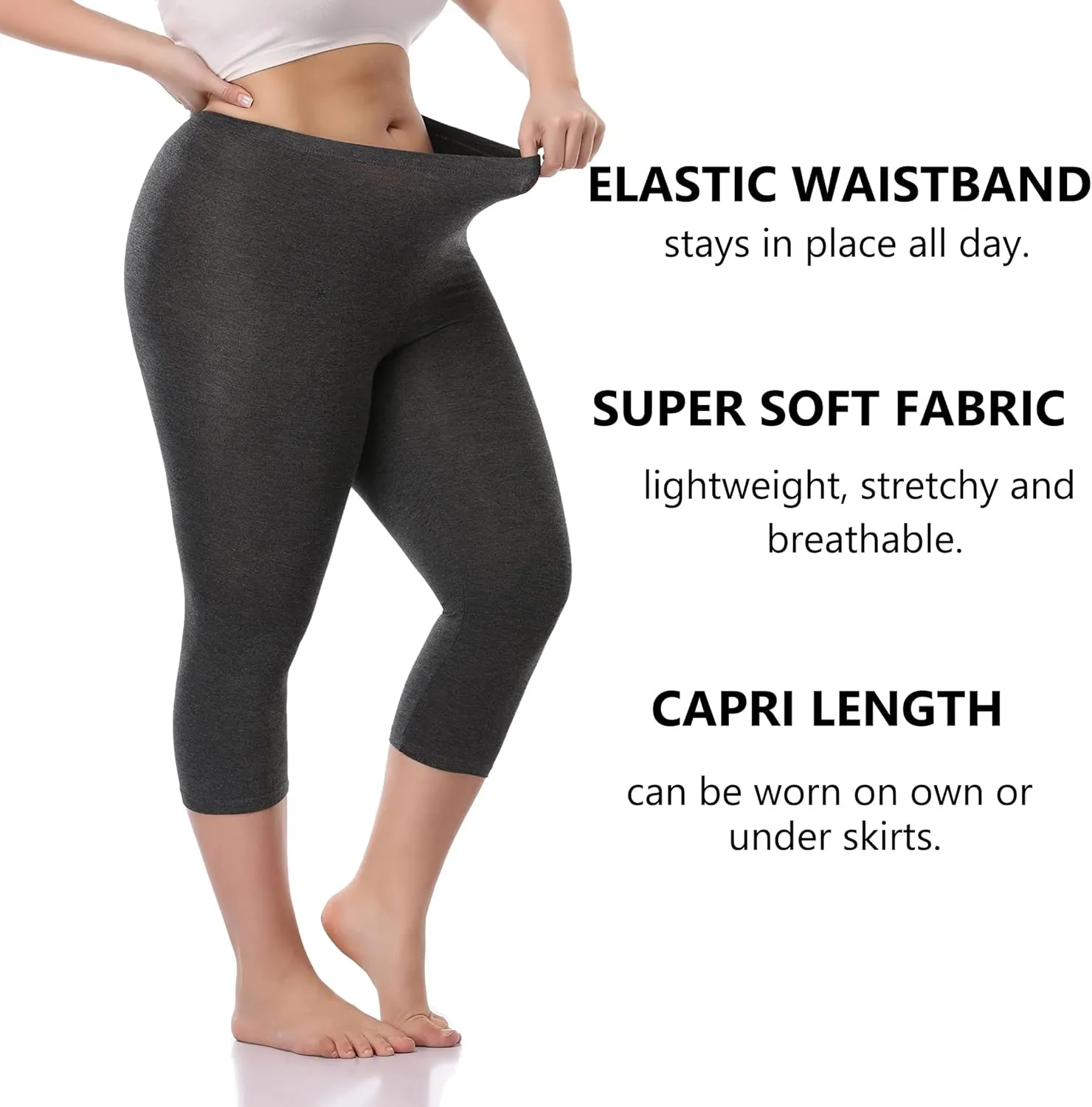 Women's Soft Capri Leggings Lightweight Cropped Leggings 3/4 Stretch Capris Yoga Pants - Rug & Plus