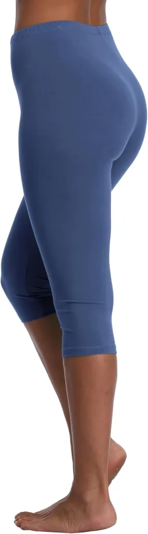 Women's Soft Capri Leggings Lightweight Cropped Leggings 3/4 Stretch Capris Yoga Pants - Rug & Plus