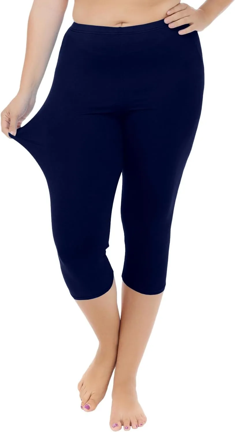 Women's Soft Capri Leggings Lightweight Cropped Leggings 3/4 Stretch Capris Yoga Pants - Rug & Plus
