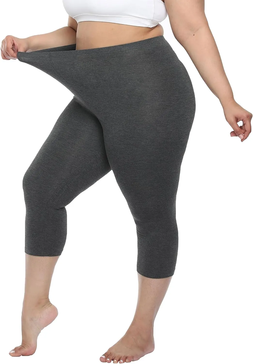Women's Soft Capri Leggings Lightweight Cropped Leggings 3/4 Stretch Capris Yoga Pants - Rug & Plus