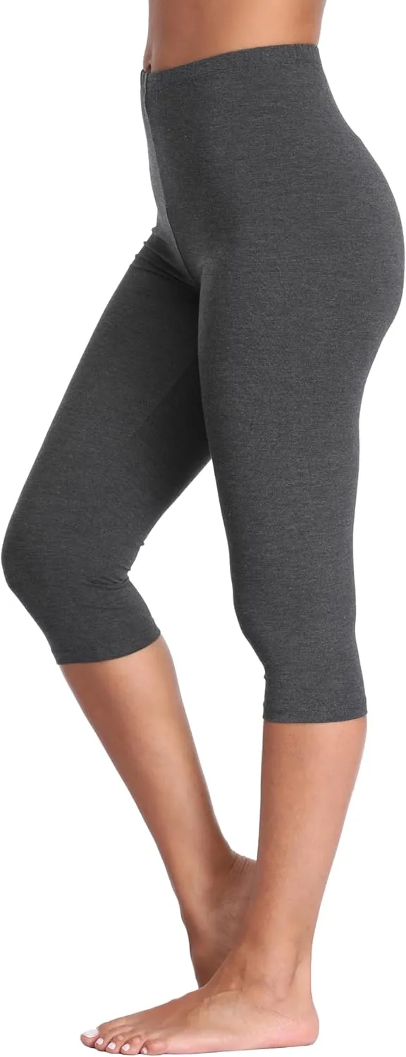 Women's Soft Capri Leggings Lightweight Cropped Leggings 3/4 Stretch Capris Yoga Pants - Rug & Plus