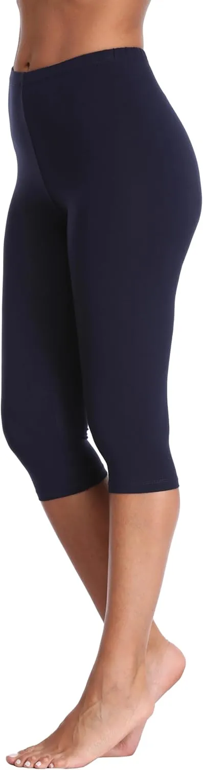 Women's Soft Capri Leggings Lightweight Cropped Leggings 3/4 Stretch Capris Yoga Pants - Rug & Plus