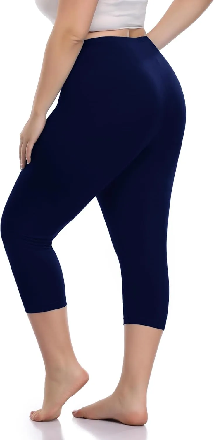 Women's Soft Capri Leggings Lightweight Cropped Leggings 3/4 Stretch Capris Yoga Pants - Rug & Plus