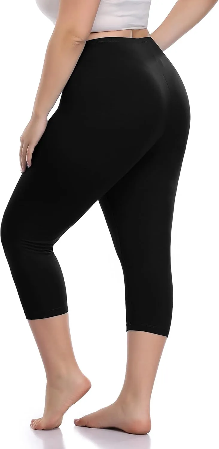 Women's Soft Capri Leggings Lightweight Cropped Leggings 3/4 Stretch Capris Yoga Pants - Rug & Plus