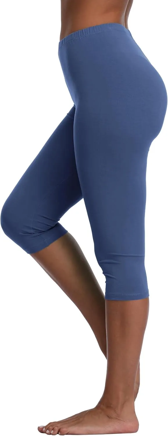 Women's Soft Capri Leggings Lightweight Cropped Leggings 3/4 Stretch Capris Yoga Pants - Rug & Plus