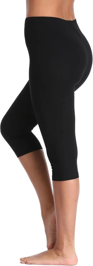 Women's Soft Capri Leggings Lightweight Cropped Leggings 3/4 Stretch Capris Yoga Pants - Rug & Plus