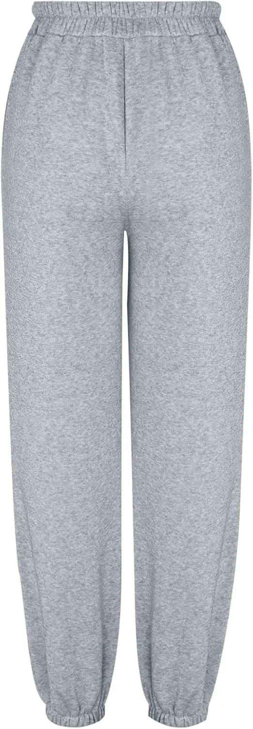 Women's Trendy Trousers Solid Color High Elastic Waist Cuffed Slant Sweatpants Athletic Sports Joggers Casual Bottom