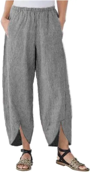 Women's Trousers Summer Beach Drawstring Waist Wide Leg Pants Casual Fashion Loose Cotton Linen Palazzo Pants 2025