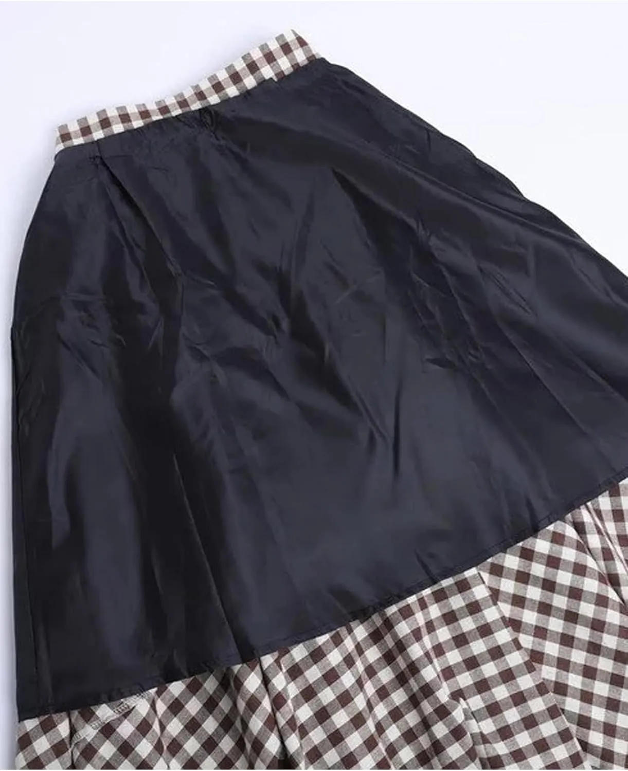 Womens Vintage Plaid Long Skirts Gingham A Line Summer Spring High Elastic Waisted Pleated Flowy Swing Midi Skirt