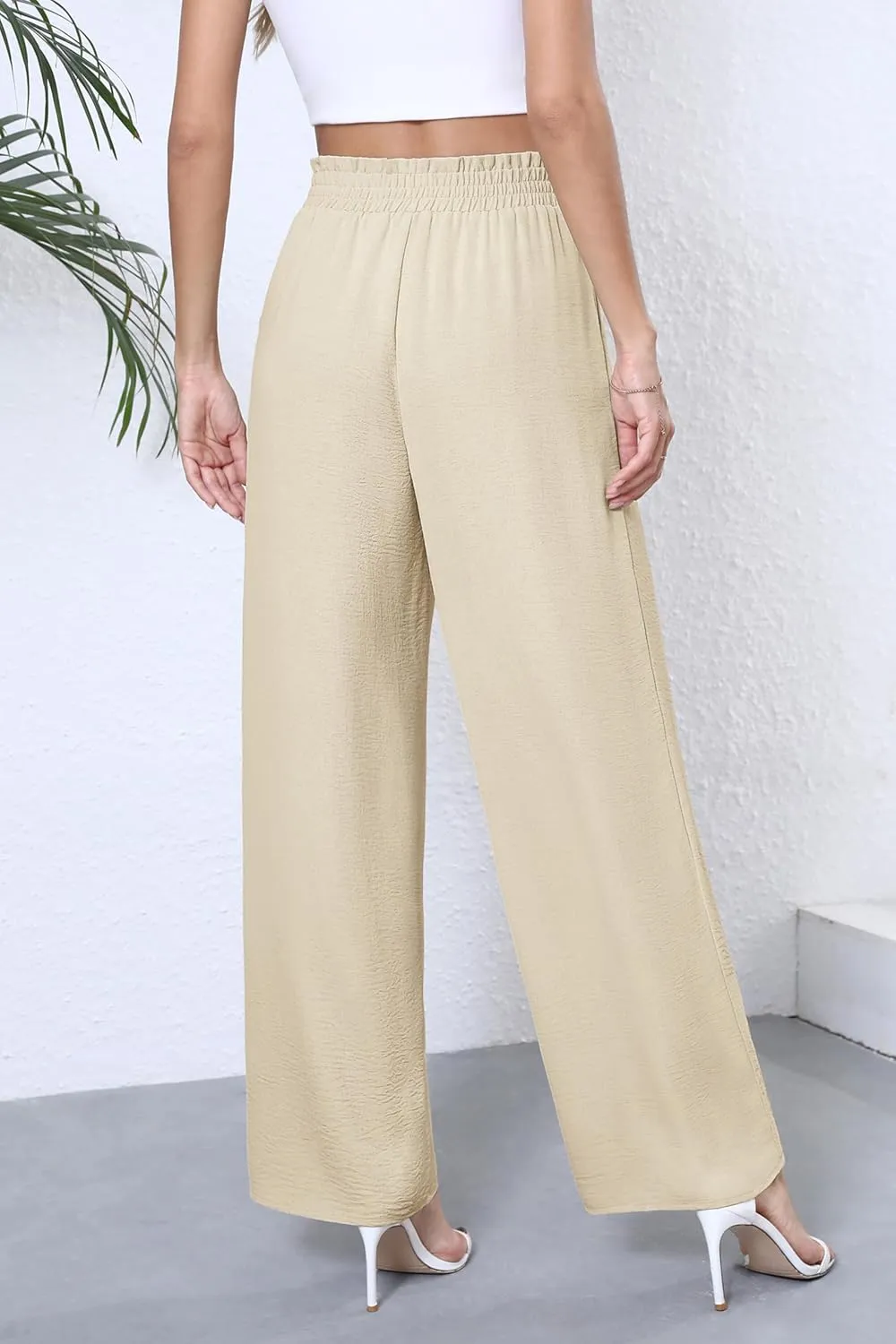 Women's Wide Leg Flowy Pants High Waisted Loose Palazzo Pants Dressy Casual Business Work Trousers with Pockets
