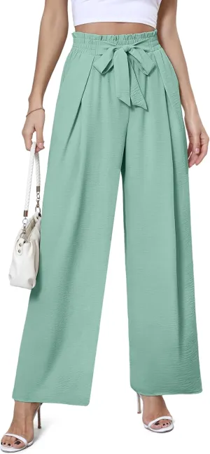 Women's Wide Leg Flowy Pants High Waisted Loose Palazzo Pants Dressy Casual Business Work Trousers with Pockets