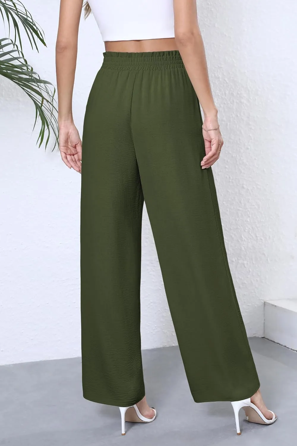 Women's Wide Leg Flowy Pants High Waisted Loose Palazzo Pants Dressy Casual Business Work Trousers with Pockets