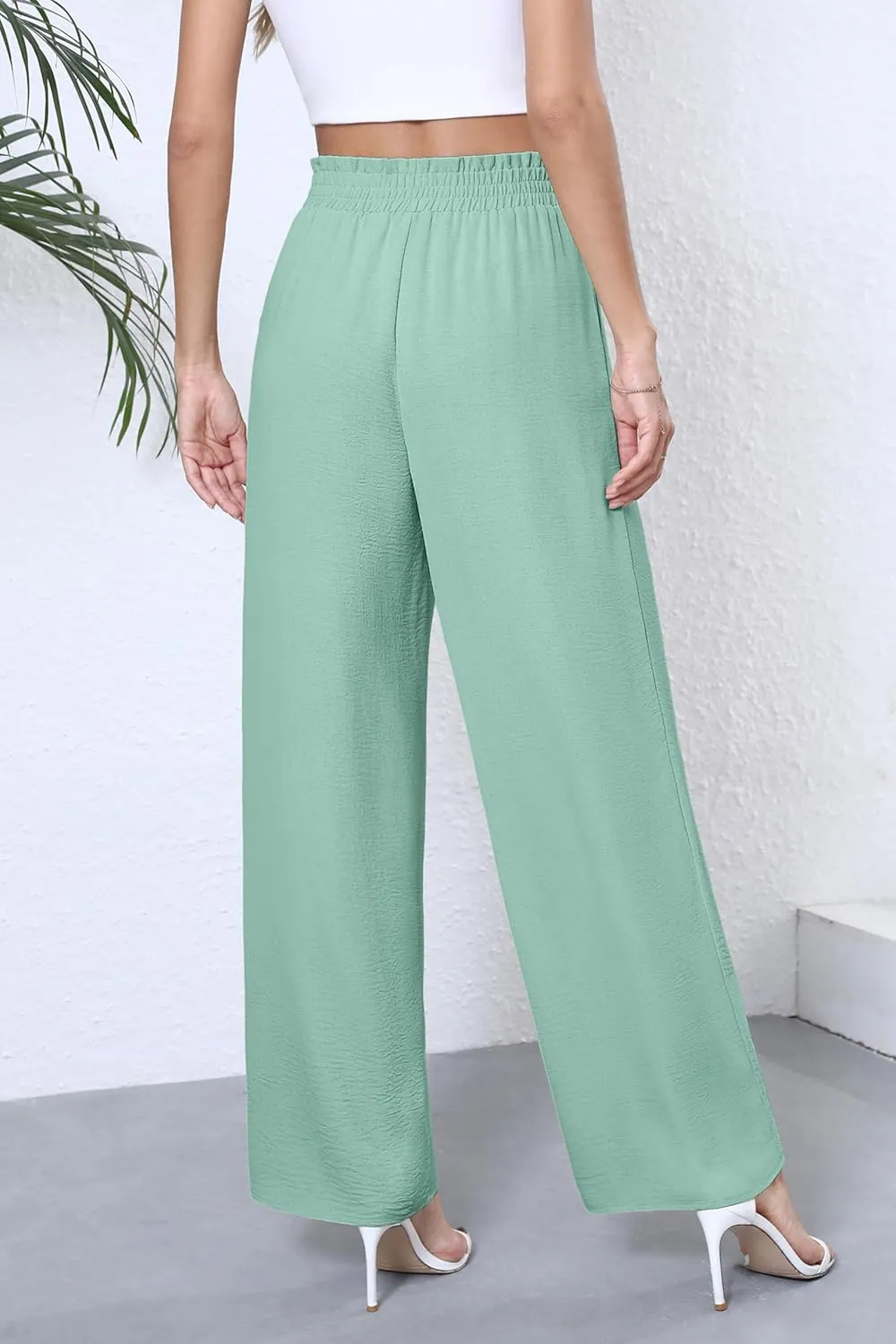 Women's Wide Leg Flowy Pants High Waisted Loose Palazzo Pants Dressy Casual Business Work Trousers with Pockets