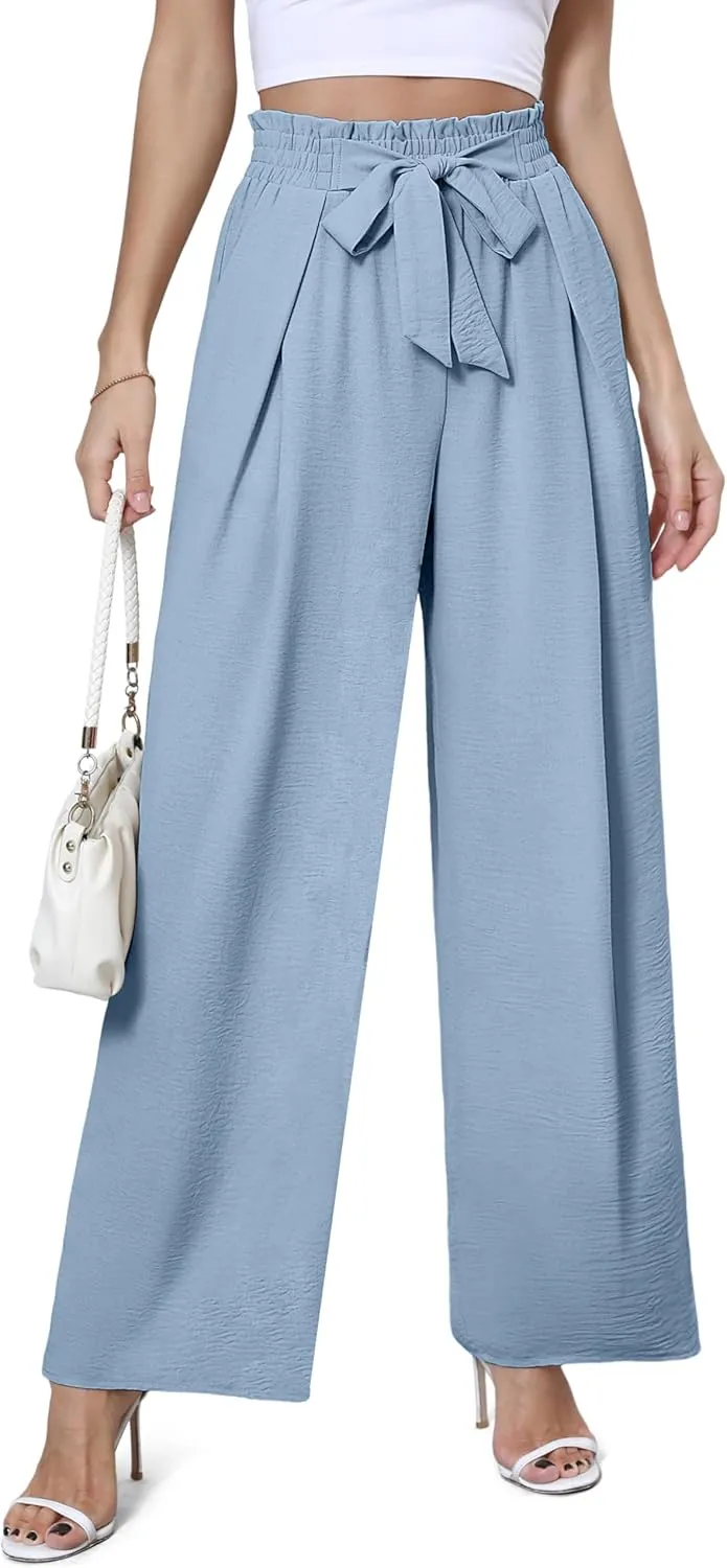 Women's Wide Leg Flowy Pants High Waisted Loose Palazzo Pants Dressy Casual Business Work Trousers with Pockets
