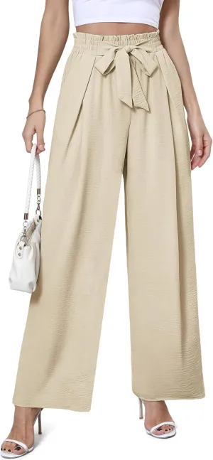 Women's Wide Leg Flowy Pants High Waisted Loose Palazzo Pants Dressy Casual Business Work Trousers with Pockets