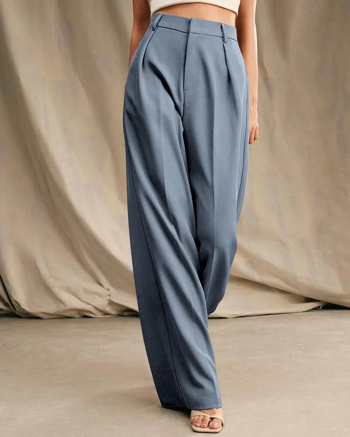 Womens Wide Leg Pants High Waist Straight Work Pants Office Business Casual Palazzo Trousers with Pockets