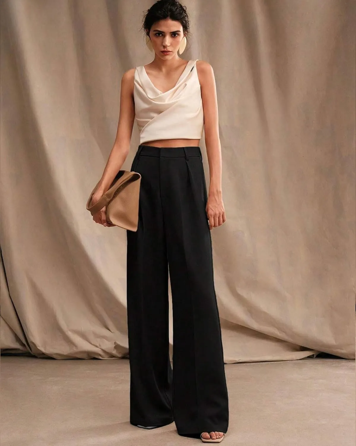 Womens Wide Leg Pants High Waist Straight Work Pants Office Business Casual Palazzo Trousers with Pockets