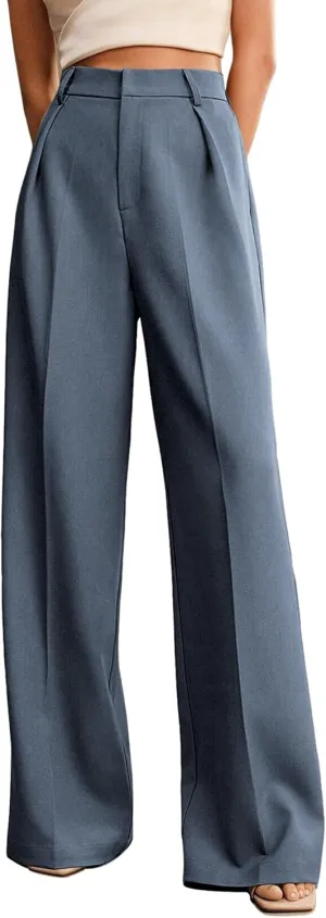 Womens Wide Leg Pants High Waist Straight Work Pants Office Business Casual Palazzo Trousers with Pockets