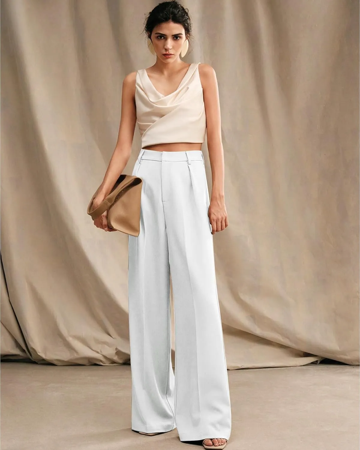 Womens Wide Leg Pants High Waist Straight Work Pants Office Business Casual Palazzo Trousers with Pockets